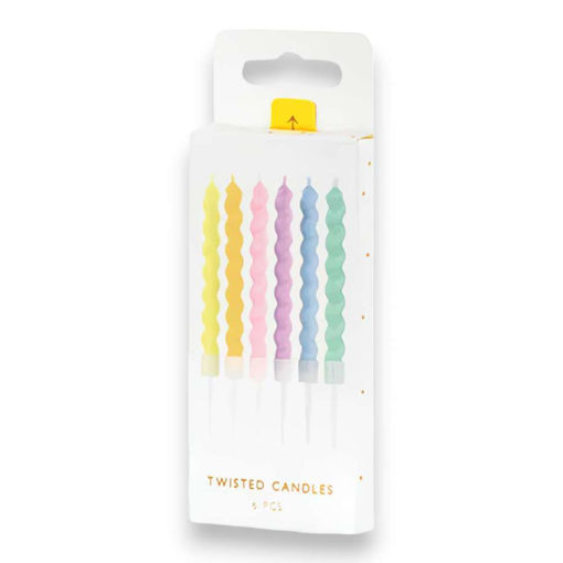 Picture of BIRTHDAY CANDLES CURLED PASTEL 8.5CM - 6 PACK